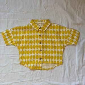 Aimama NWT Toddler Boy Yellow White Button Down Shirt Asymmetrical Hem 12-18mths